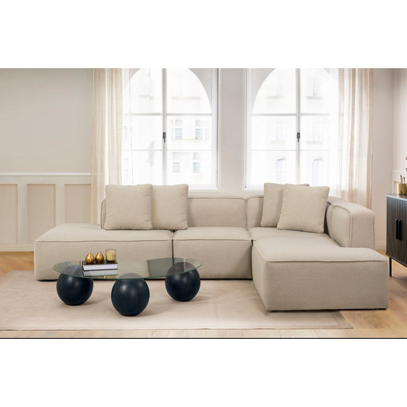 Cappuccino Corner Sofa, Soft Texture Fabric, 55.1 x 27.2 x 35.4 Inches | Beech & Fir Tree Frame, 30 DNS Foam Cushions, Spring System | Perfect for Living Rooms, Stylish & Comfortable Design, Plastic Legs