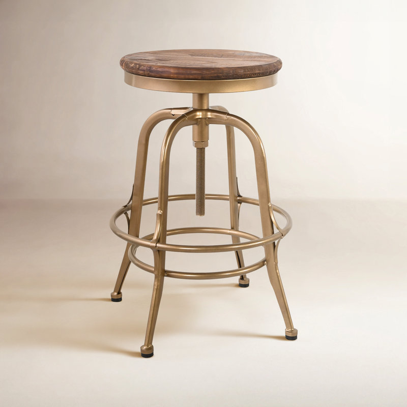 Swivel Solid Wood Adjustable Height Stool, Bronze