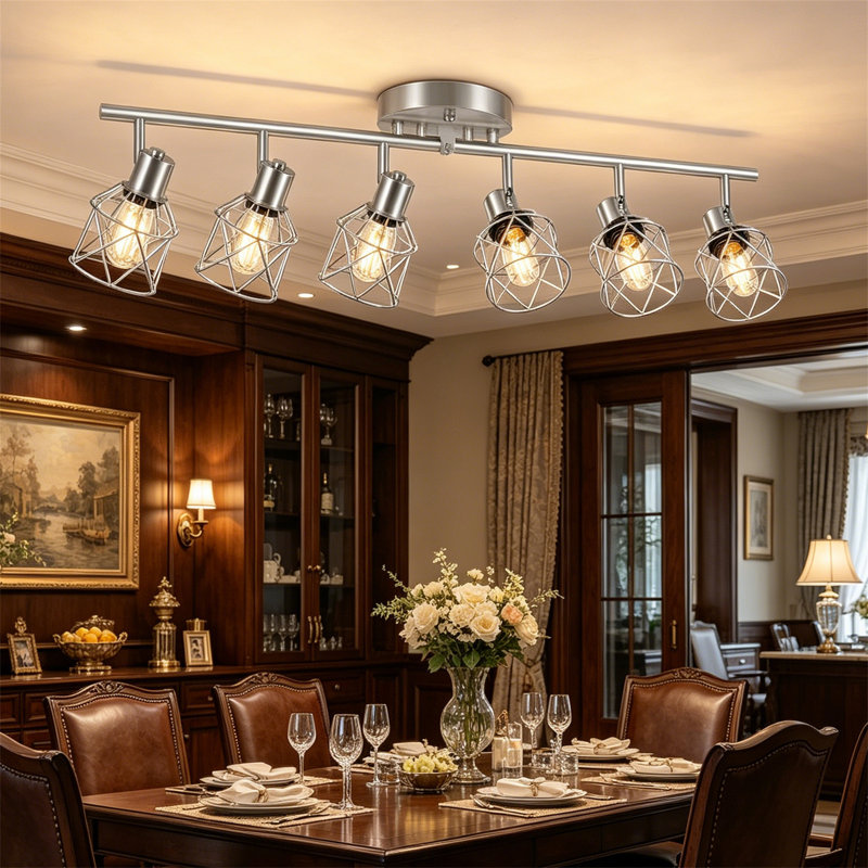 Semi Flush Mount Ceiling Light, Brushed Nickel, 6 Lights