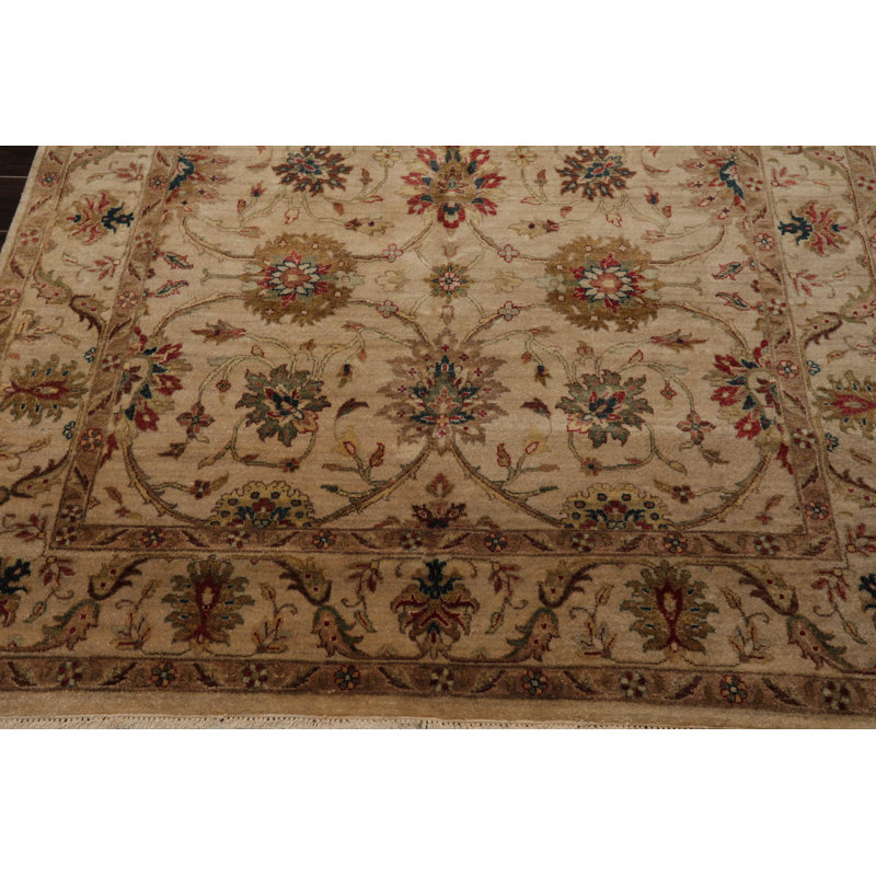 Tapis rectangulaire en laine noué à la main de conception unique: 5 pi 11 po x 8 pi 9 po