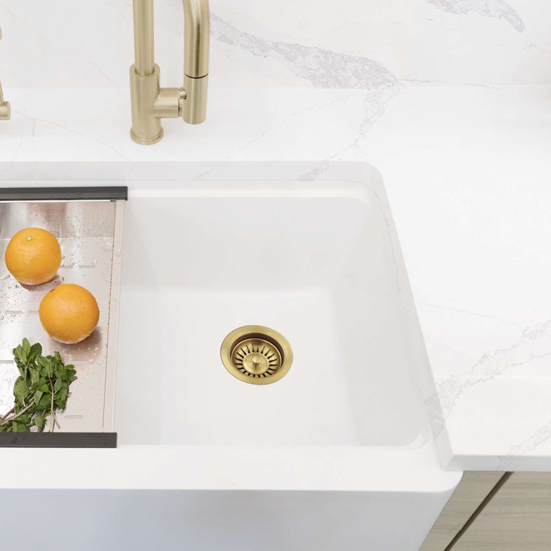 Stylish 3.5" Brushed Gold Stainless Steel Kitchen Sink Strainer with Removable Basket