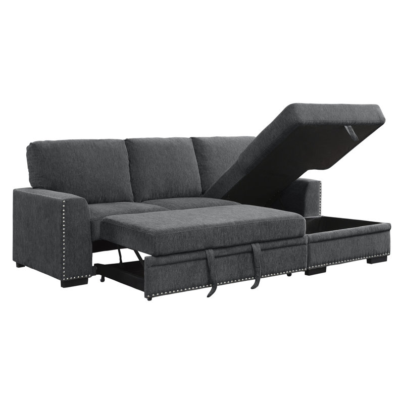 Upholstered L-Shaped Sectional, Charcoal Chenille, Right Hand Facing