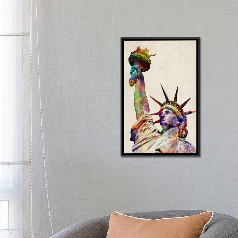 Statue of Liberty par Michael Tompsett, impression sur toile, H 26 po x l 18 po x P 1,5 po, Toile avec cadre noir