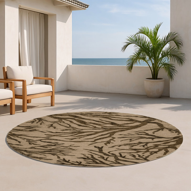 Tapis beige d'intérieur et d'extérieur Nature, Rond 5 pi