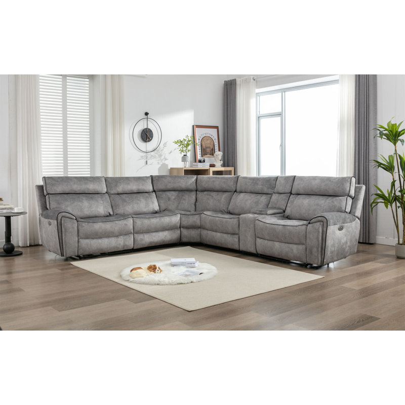 Foweler 5 Seater Reclining Sofa & Chaise, Light Grey