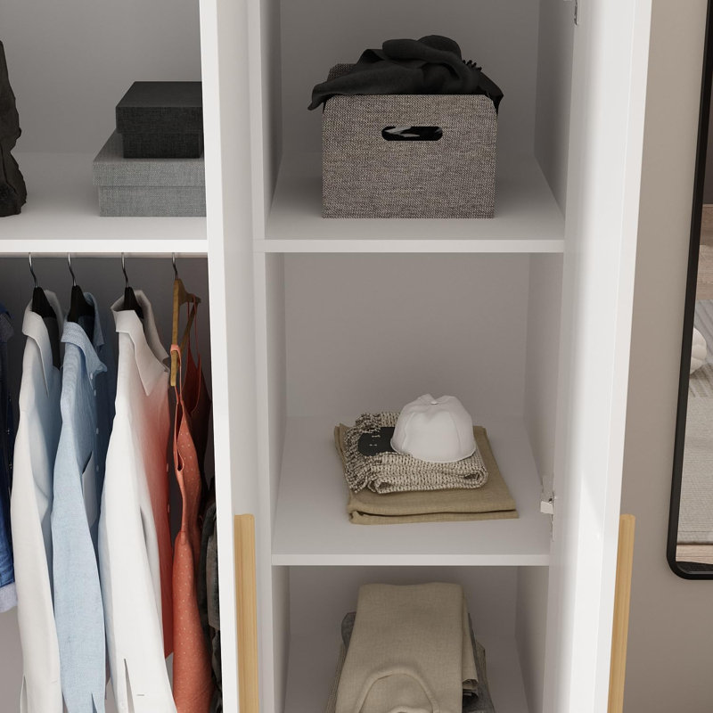 Armoire penderie avec 3 portes et tablettes cubiques, armoire penderie avec tringle