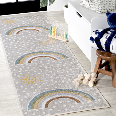 Bluette Rainbow Dot Modern Machine-Washable Gray/Ivory/Yellow Rug