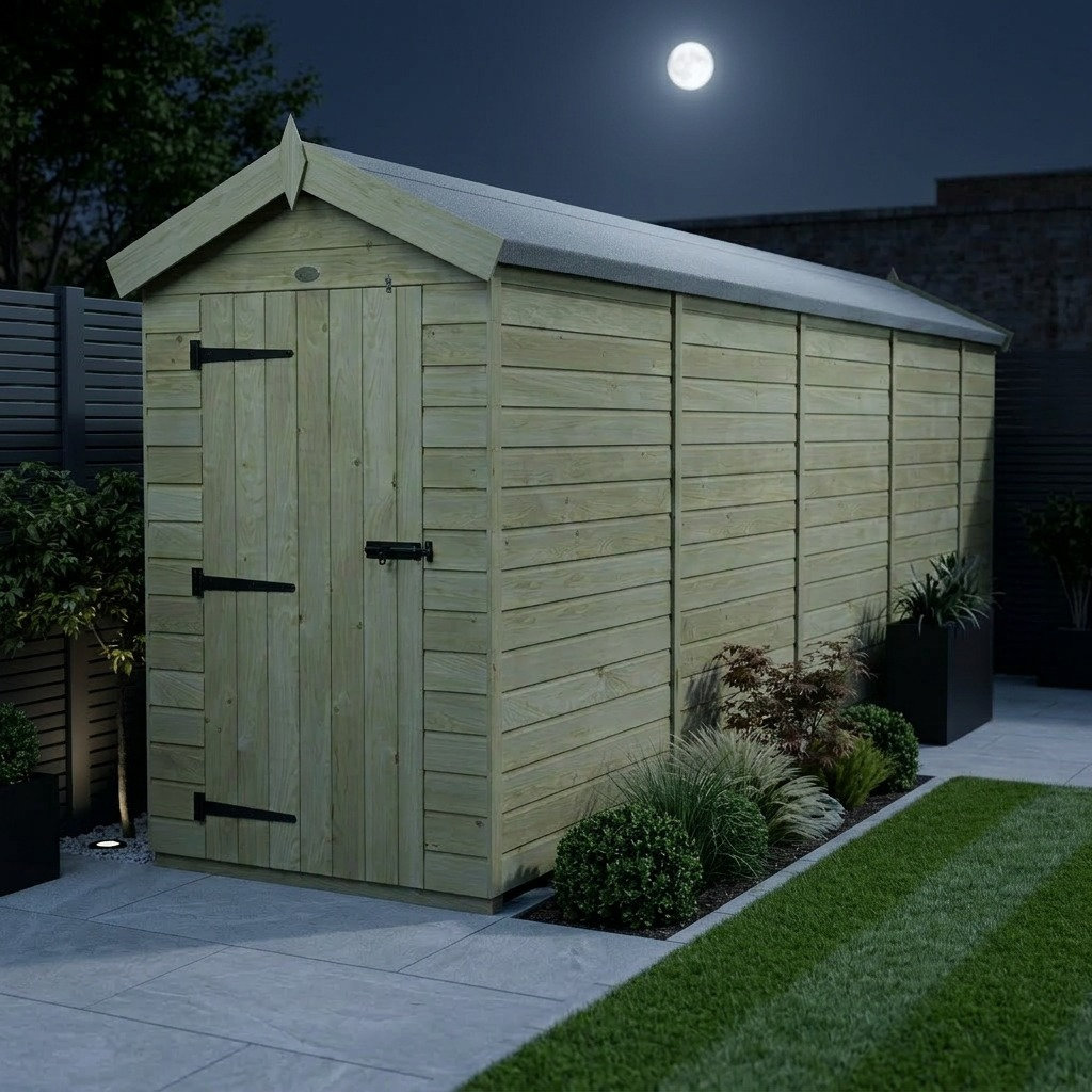 Total Sheds 4ft x 19ft Apex Garden Shed - Single Door - No Windows - Pressure Treated Timber - UK Manufactured