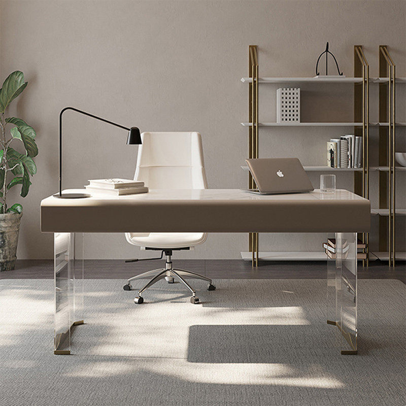Bureau blanc rectangulaire en bois manufacturé avec 2 tiroirs, H 29,53 po x l 62,99 po x P 23,62 po