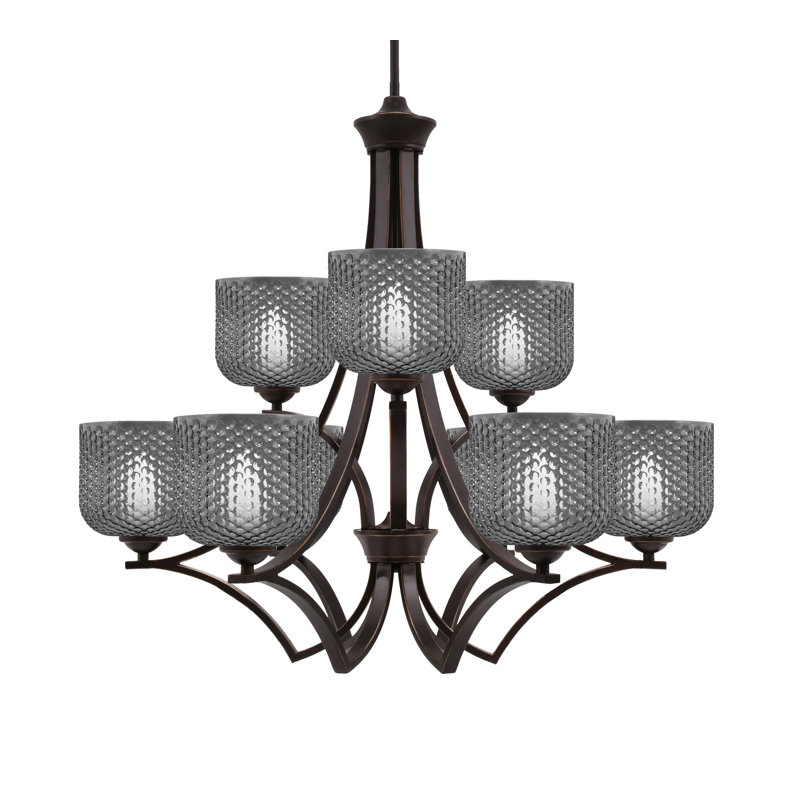 Lustre 9 lumières Shutesbury montré en brun, verre fumé 6 ", Bronze, Clair