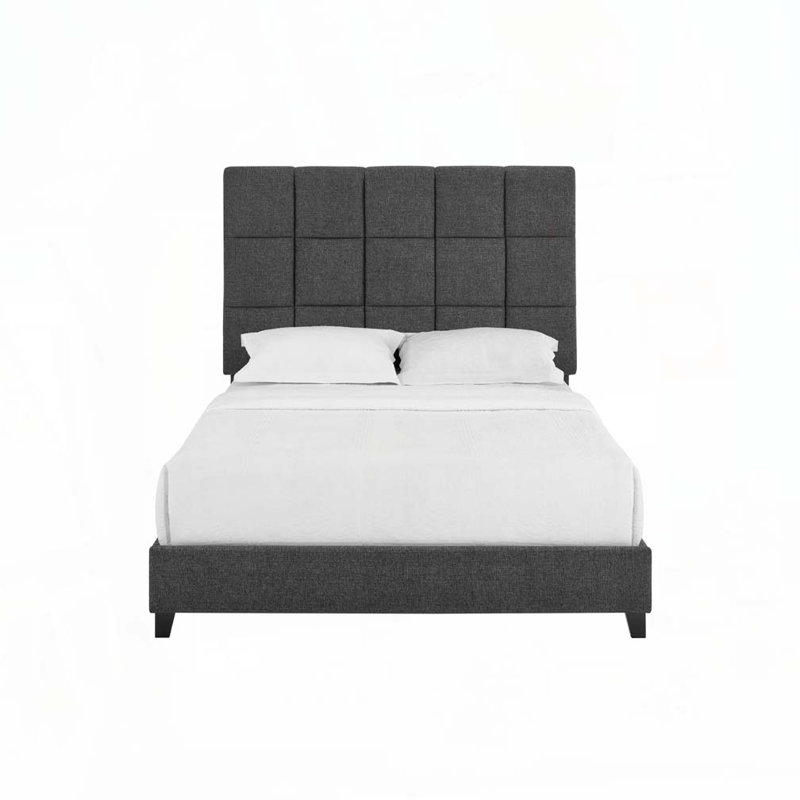 Lit plateforme tapissier Boucle, Gris, Grand lit