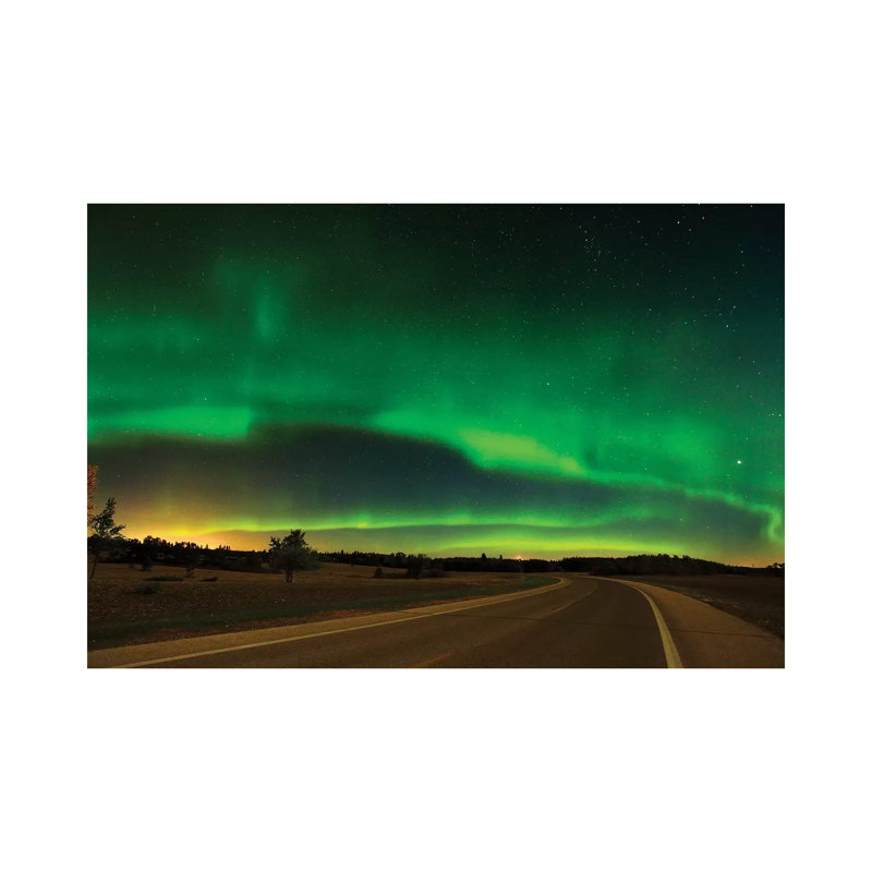 Canada, Manitoba, Birds Hill Provincial Park. Aurora Borealis and Road 1 Piece Wrapped Canvas Wall Art
