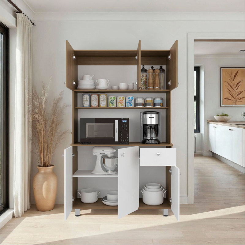 6-door Kitchen Storage Cabinet, White+Natural