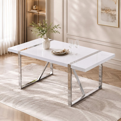 71" Modern Glam High-Gloss Rectangular Dining Table