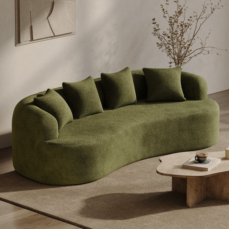 Canapé incurvé désossé en mousse à haute densité et sans assemblage requis, H 24,5 po x l 106,5 po x P 41 po, 3, Vert