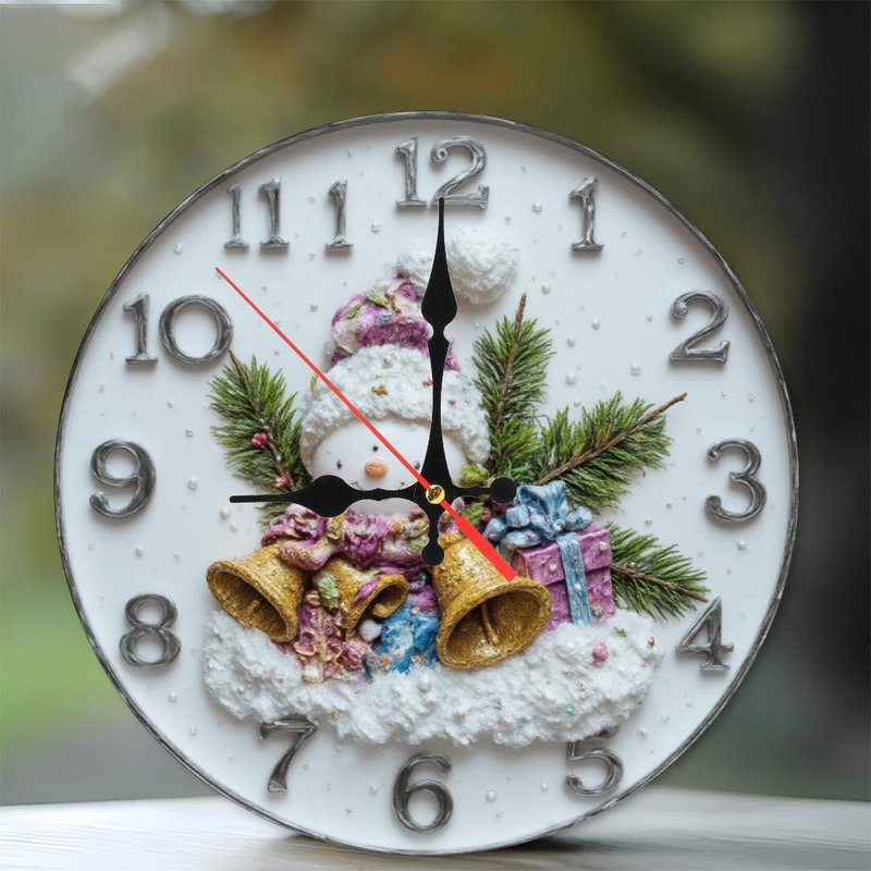 Horloge de Noël-Bonhomme de neige-Cloches-Cadeaux