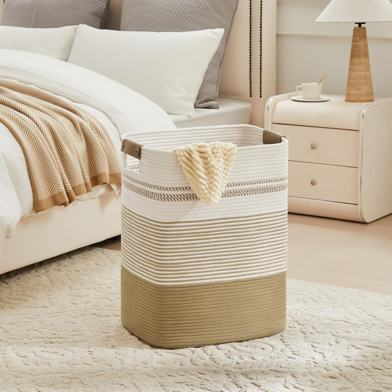 Large Laundry Hamper With Leather Handles - 85L Oversized Storage Basket For Blankets, Toys, Towels, And Dirty Clothes - Durable Cotton Woven Design For Home, Bathroom, And Bedroom Organization