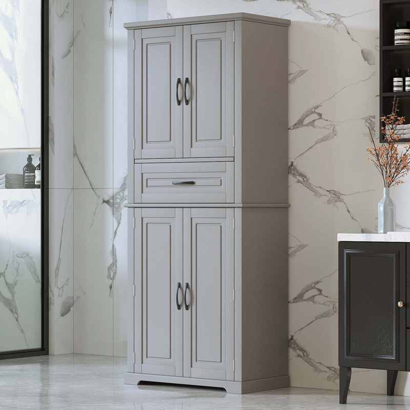 Multi-Functional Bathroom Storage Cabinet With Doors, 1 Drawer & Adjustable Shelf, Gray