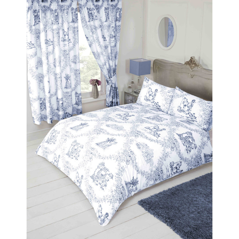 TOILE DE JOUY Giovanni 132 TC Duvet Cover Set, Blue, Super King Duvet Cover + 2 Standard Pillowcases