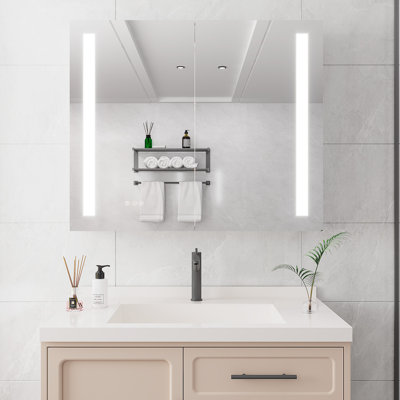 Armoire à pharmacie 36 po x 30 po avec miroir de brouillard à DEL, luminosité personnalisée et réglage de la couleur de la salle de bain