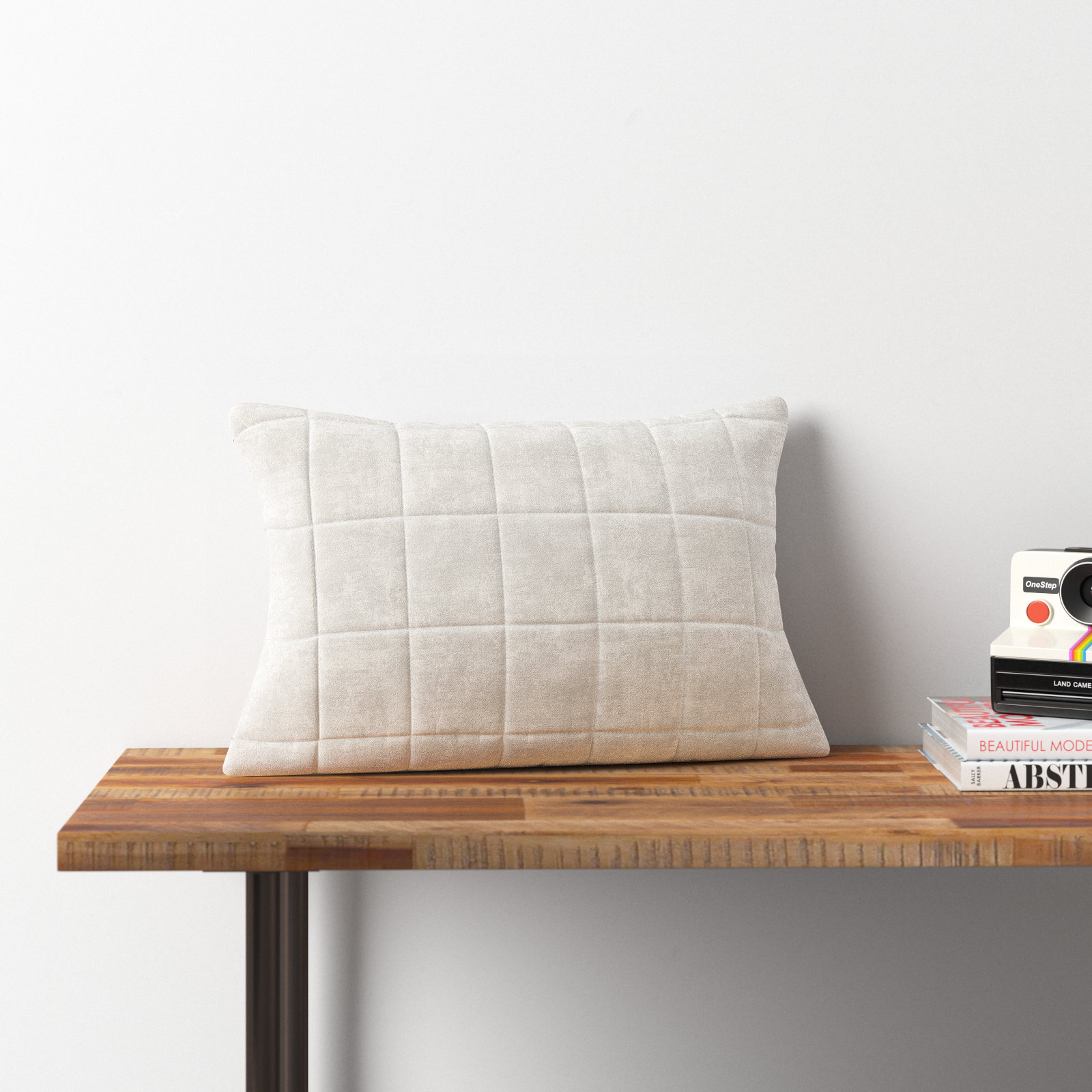Dakotai Geometric Cotton Lumbar Pillow Cover, White