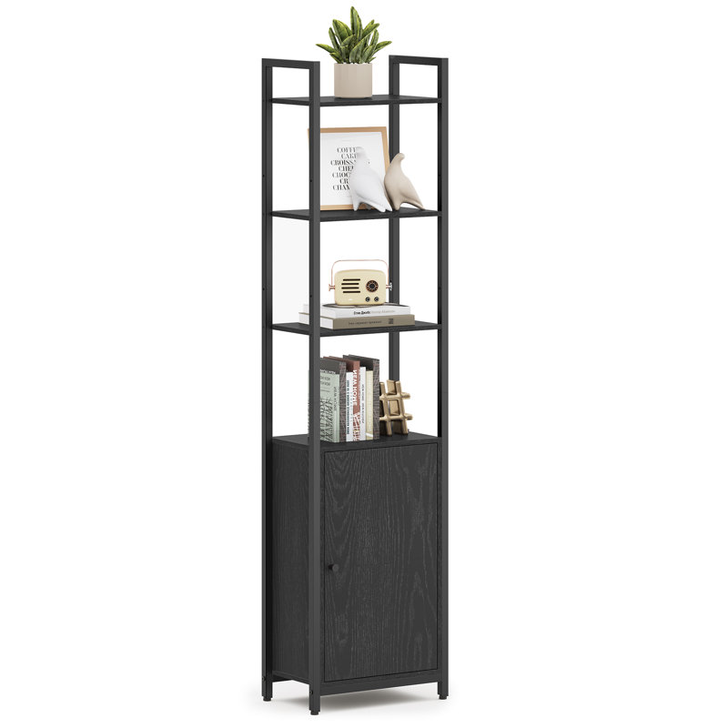 Adetola 40cm W Steel Etagere Bookcase, Ebony Black/Matte Black