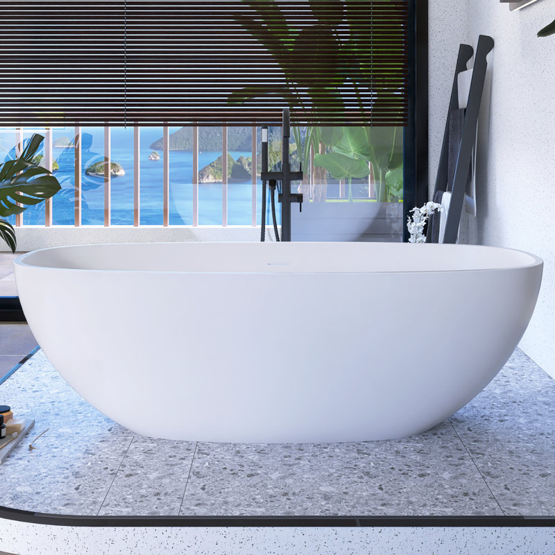 Baignoire de trempage autoportante à surface solide de 67 po en blanc mat