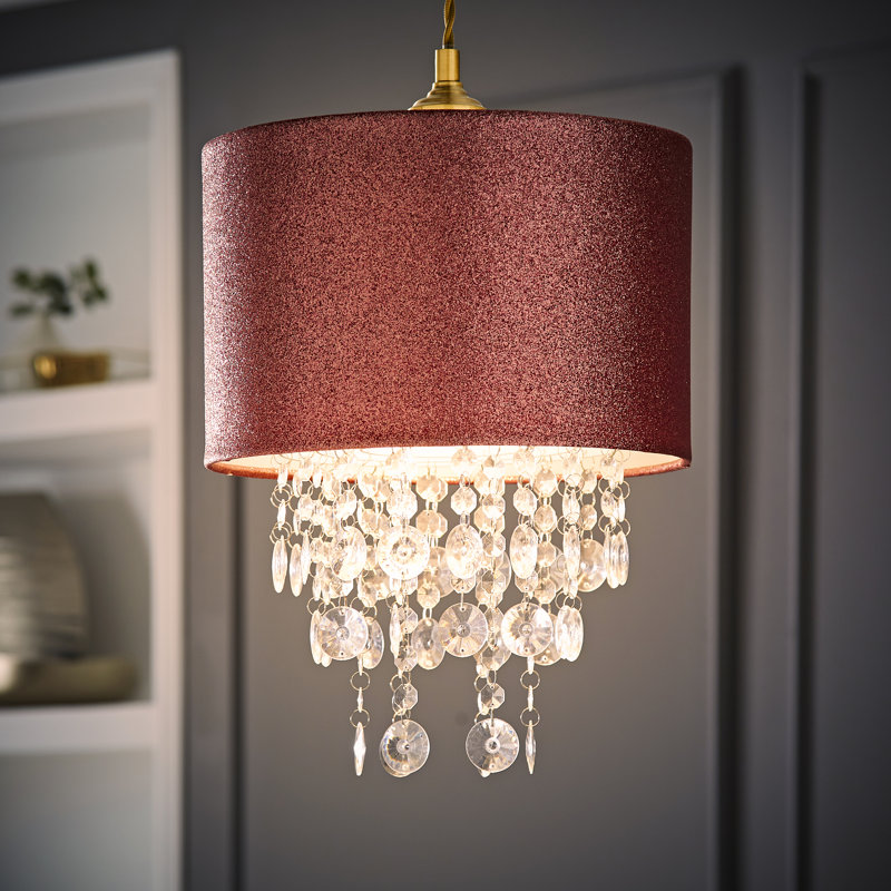 34cm H Cotton Blend Drum Pendant Shade ( Slip-On ) in Pink