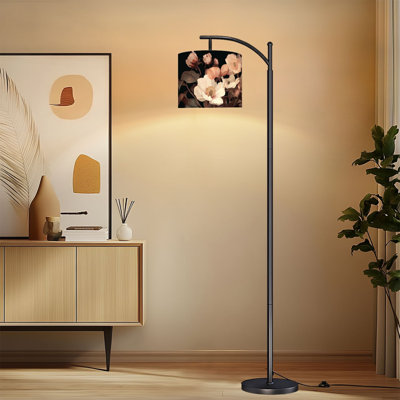 Lampe sur pied à arc floral avec abat-jour réglable Élégante œuvre d'art botanique pivoines rétro Lampe sur pied à 3 nuances de couleur à intensité variable avec interrupteur au pied pour chambre à coucher