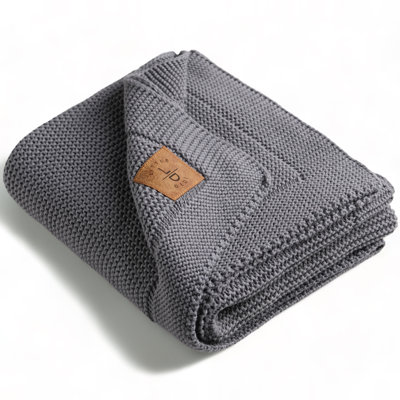 Couverture tricotée pour bébé avec boîte-cadeau Little Dedi 100% coton biologique certifié GOTS pour tout-petit, lit de bébé, poussette - couverture neutre et emmailloteuse pour nouveau-nés, 30 po x 40 po, gris foncé