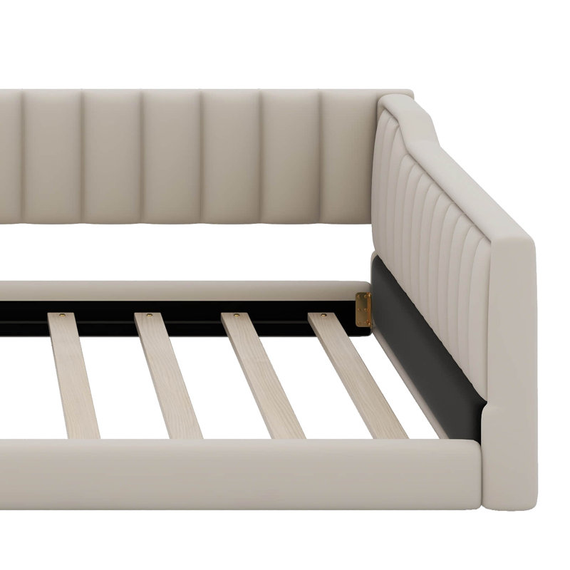 Upholstery Daybed With Side Storage Pocket, Full XL, Beige