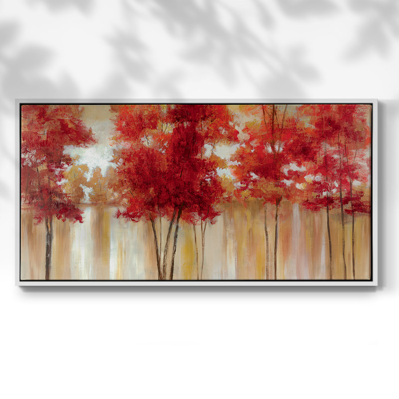Arbres rouges - Toile tendue avec châssis encadré - Prêt à être accroché, H 21 po x l 41 po, Blanc