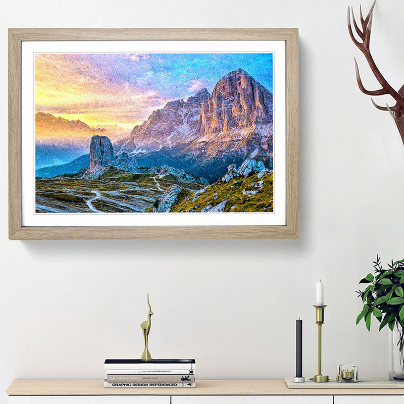 Mountain View - Picture Frame Painting Print, 27cm H x 36cm W x 2cm D, Oak Framed