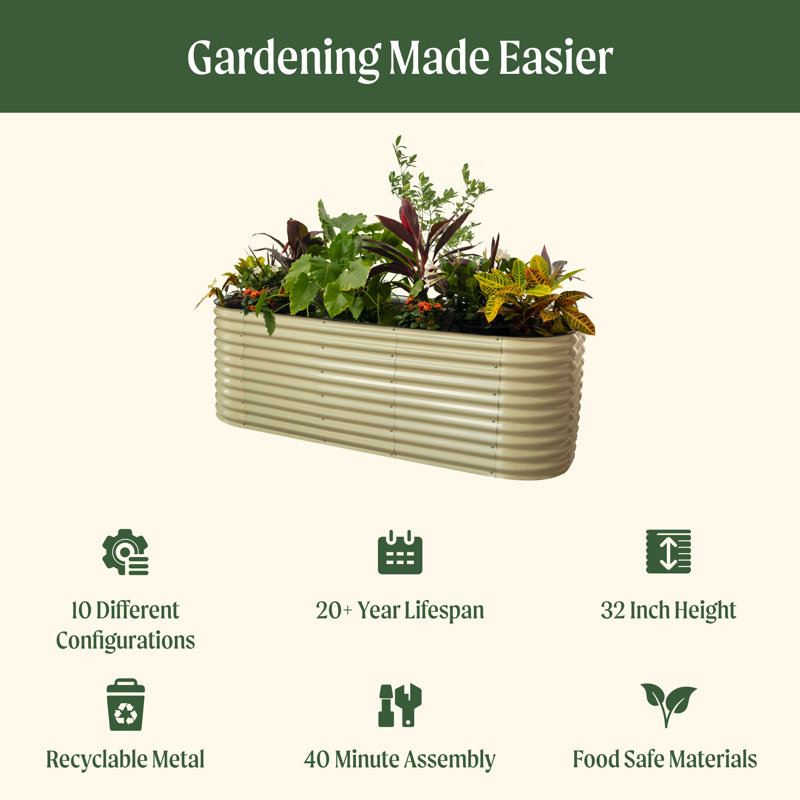 32" Tall 10 In 1 Modular Metal Outdoor Raised Garden Bed, Sky Blue