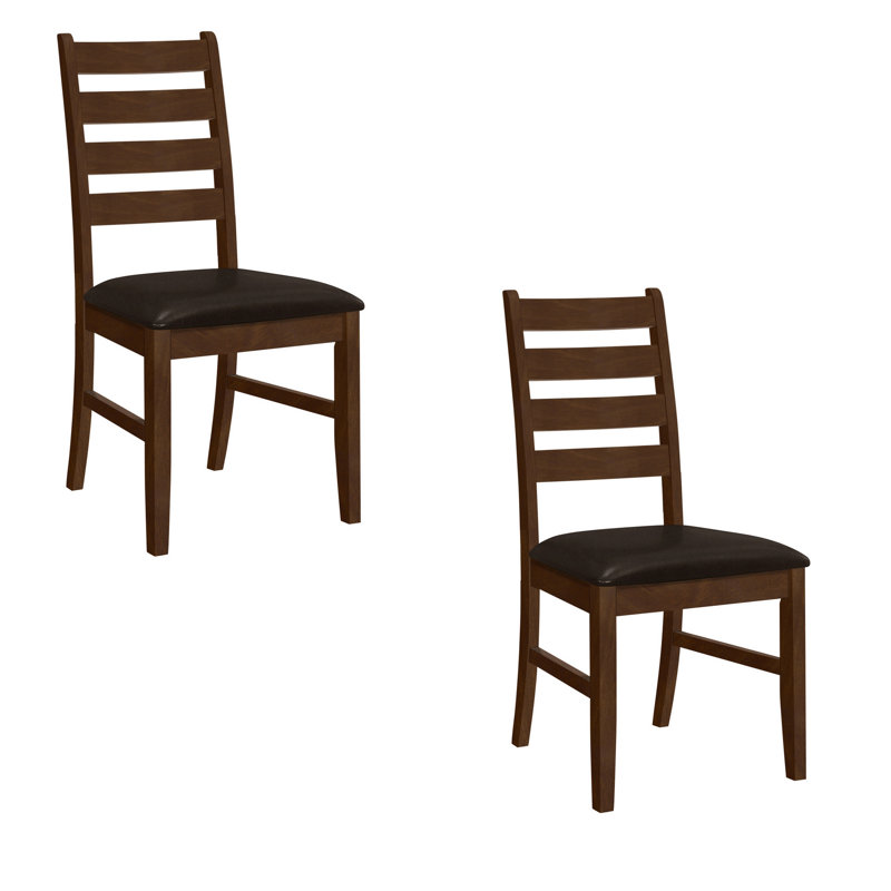 Antique Walnut Solid Wood Ladder Back Dining Chairs, Set of 2