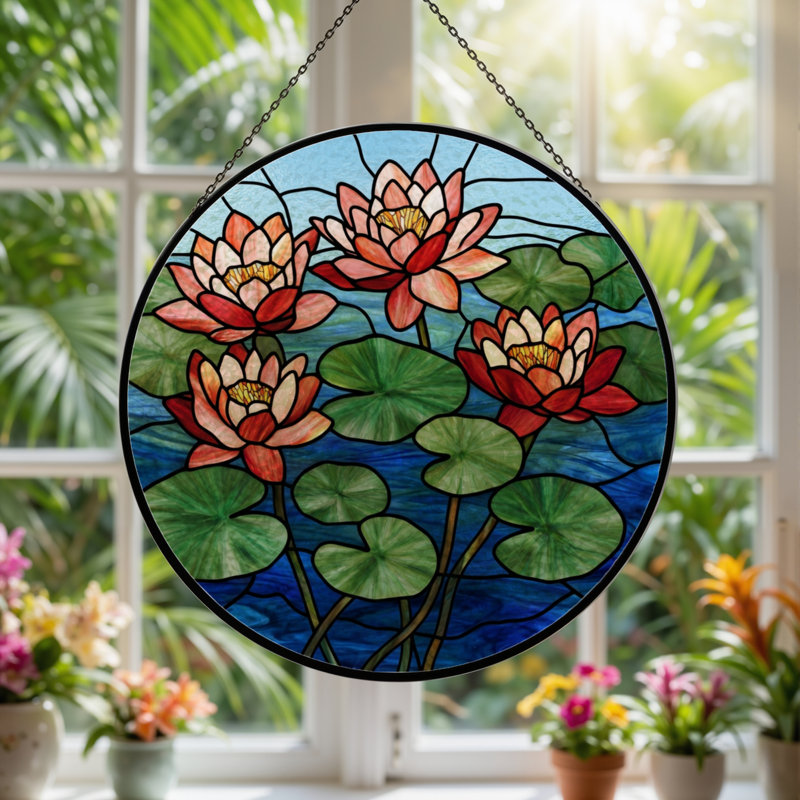 Panneau de vitrail en verre coloré H 7,8 po