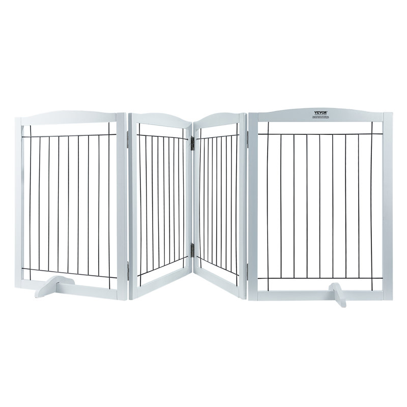 White Freestanding Solid Wood and Metal Pet Gate
