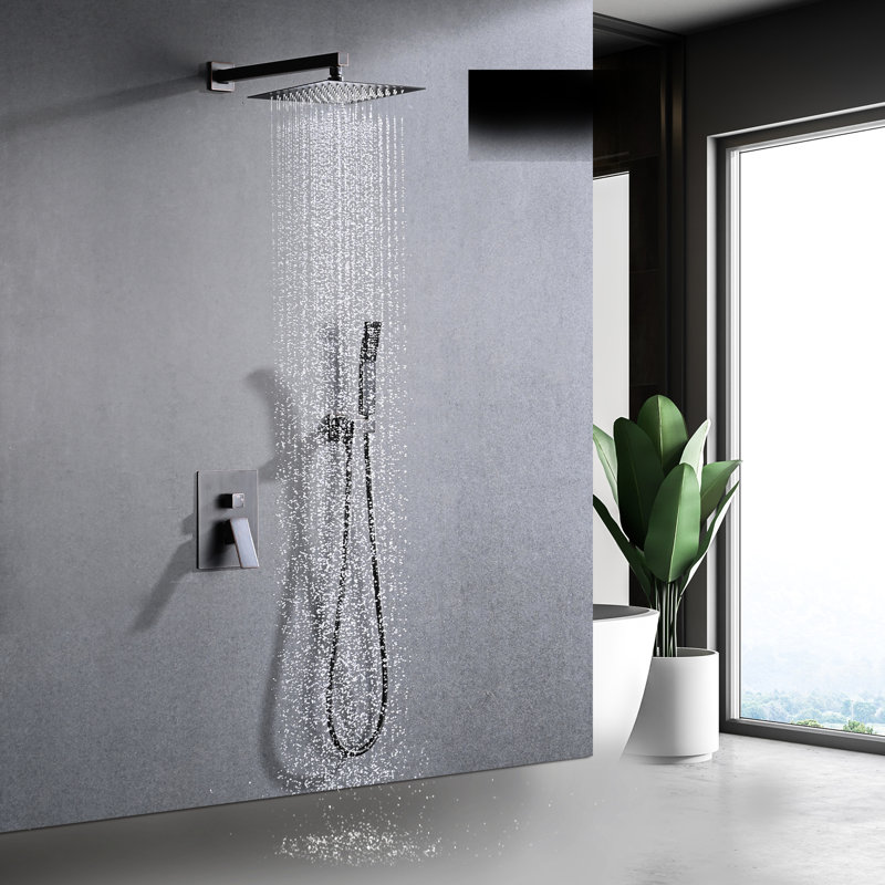 Oil-Rubbed Bronze Shower With 10" Natural Rainfall Head And Handheld Wand For Bath Bathroom System & Faucet In Wall Mount