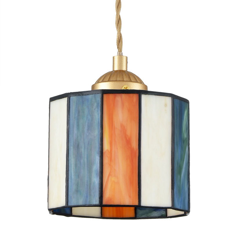 Luminaire suspendu en verre coloré Tiffany, Bleu/orange, H 6,1 po x l 5,5 po x P 5,5 po