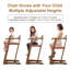 Chaise haute pour enfants réglable en bois massif avec roues verrouillables, siège et repose-pieds réglables Daniel-723343546