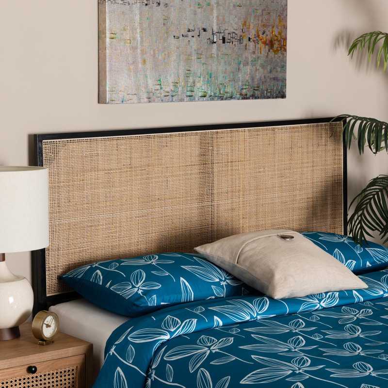 Nigel Rattan and Bayur Solid Wood Headboard, Black/Natural Brown