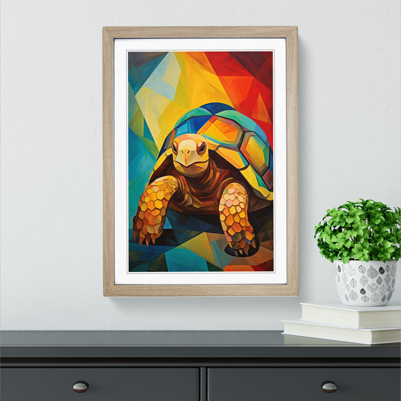 Tortoise Cubism - Framed Print, Oak , 34cm H x 25cm W x 2cm D