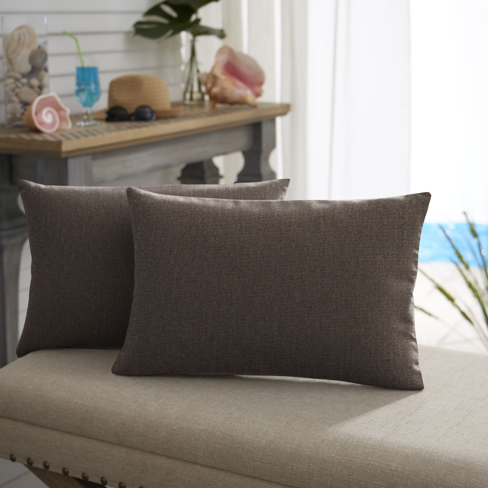 16" x 26" Sunbrella® Pillow Cover and Insert, Dark Brown, 12" H x 18" W