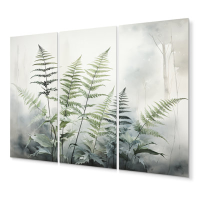 Ferns Silver Whispers II - ensemble de reproductions d'art mural en métal floral