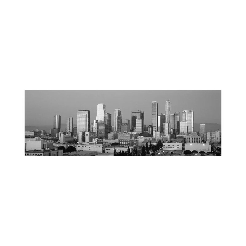 Los Angeles Panoramic Skyline Cityscape (Black & White - Dusk) by Unknown Artist - Wrapped Canvas Panoramic Print
