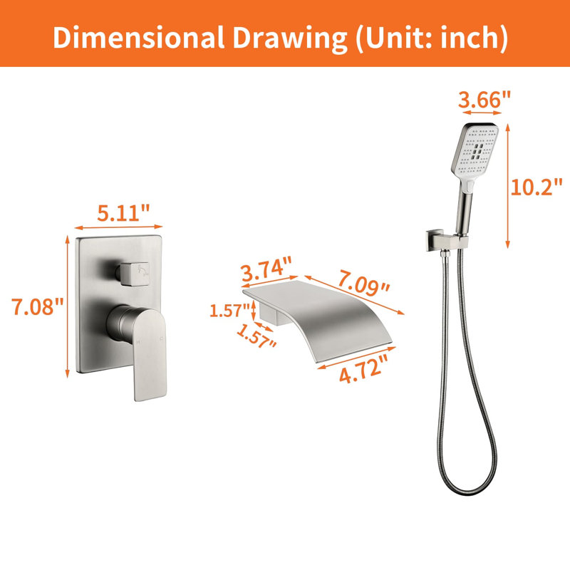 1 Handle Bathroom Waterfall Faucet with Diverter, Brushed Nickel