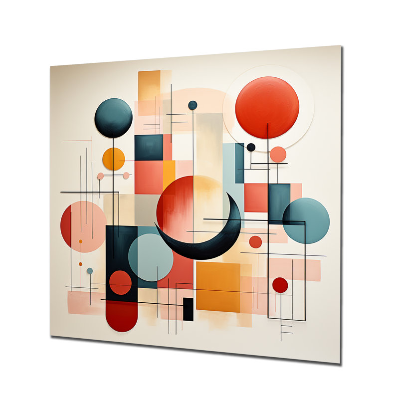 «Midcentury Square and Shapes Harmony I», art mural abstrait en métal, H 16 po x l 16 po
