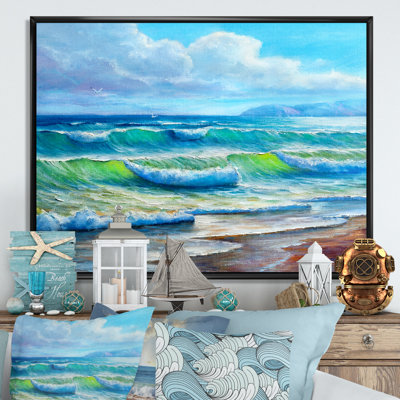 «Blue Ocean Waves Scenery V» - Décoration murale en toile nautique et côtière