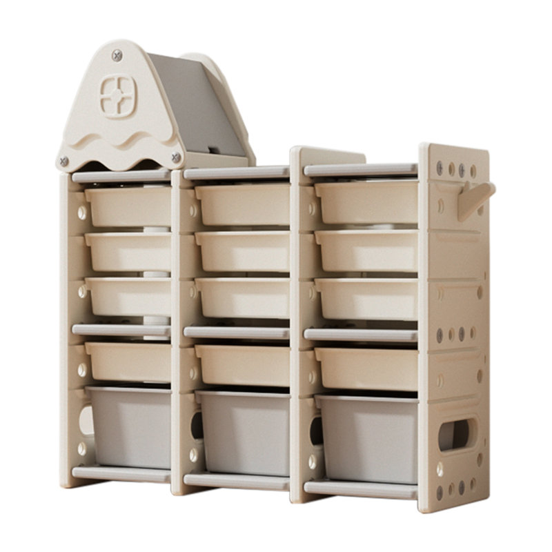 Kidkid 5 Tier Plastic Toy Storage Organizer with 15 Pull-Out Bins and Roof Top