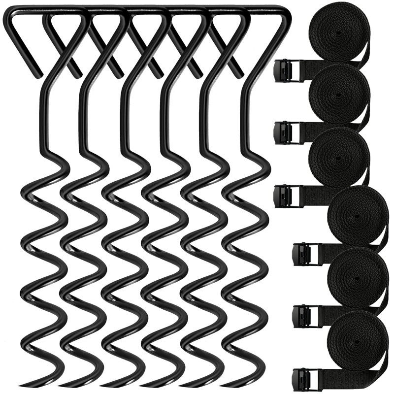 Ensemble d'ancrage pour trampoline Tradesparker - Comprend 6 piquets de tente et 6 sangles solides, Noir